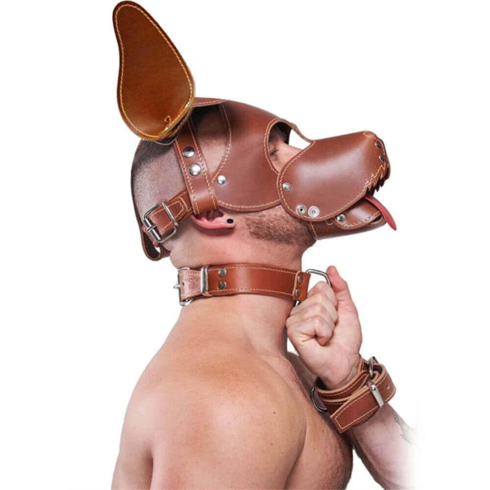 Leather Dog Mask brown - Shaggy